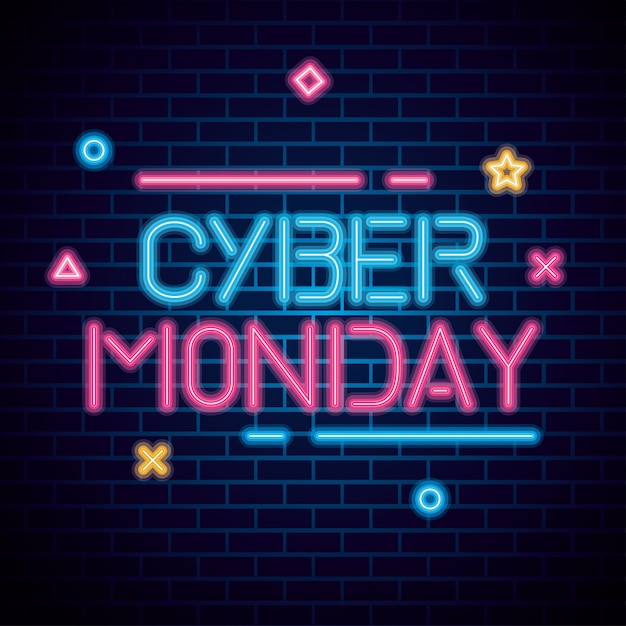 Cyber Poniedziałek Neon Na Tle Cegieł, Baner Oferty Sprzedaży