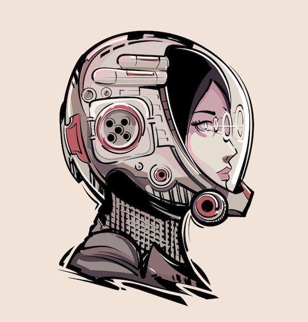 Cyberpunk dziewczyna astronauta w futurystycznej sztuce hełmu