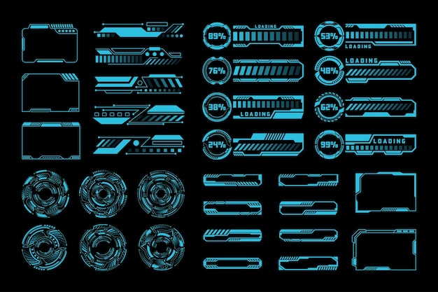 Cyberpunk Futuristic HUD Interface Elements Set Blue Neon Sci Fi Design Ui Templates Prosty układ