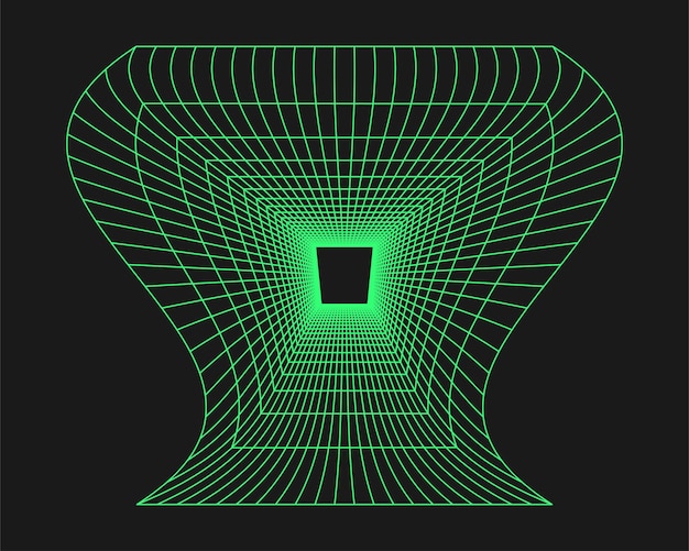 Cyberpunkowy tunel perspektywiczny Cyber geometryczny element y2k Izolowany styl na czarnym tle