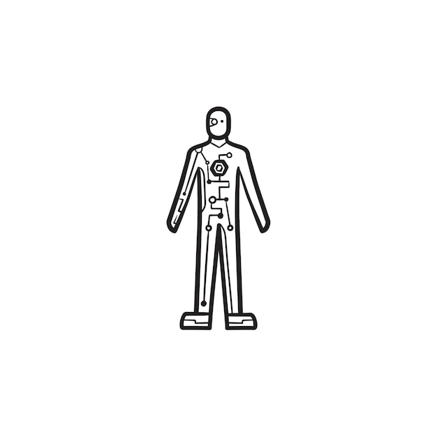 Cyborg Ciało Ręcznie Rysowane Konspektu Doodle Ikona. Przemysł Robotyki, Biotechnologia, Koncepcja Robotyki Android