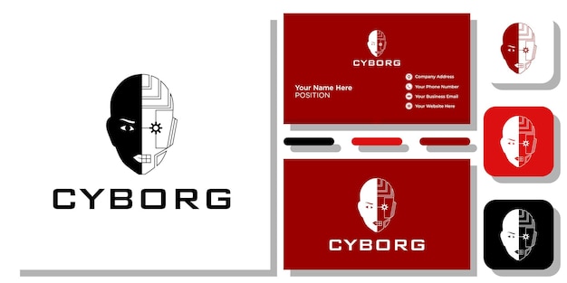 Cyborg Kombinacja Symbol Głowy Robota Maszyna Z Szablonem Wizytówki