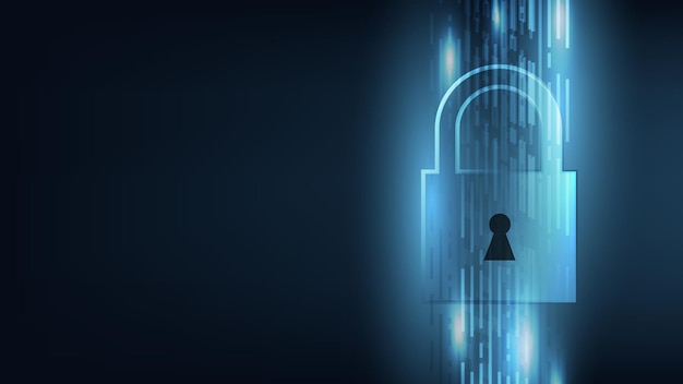 cyfrowa kłódka z wirtualnym ekranem na ciemnym tle technologia bezpieczeństwa cybernetycznego zapobieganie oszustwom