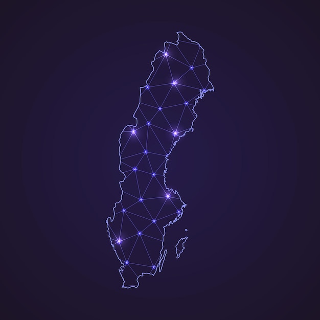 Cyfrowa Mapa Sieci Szwecji. Abstrakcyjna Linia łącząca I Kropka