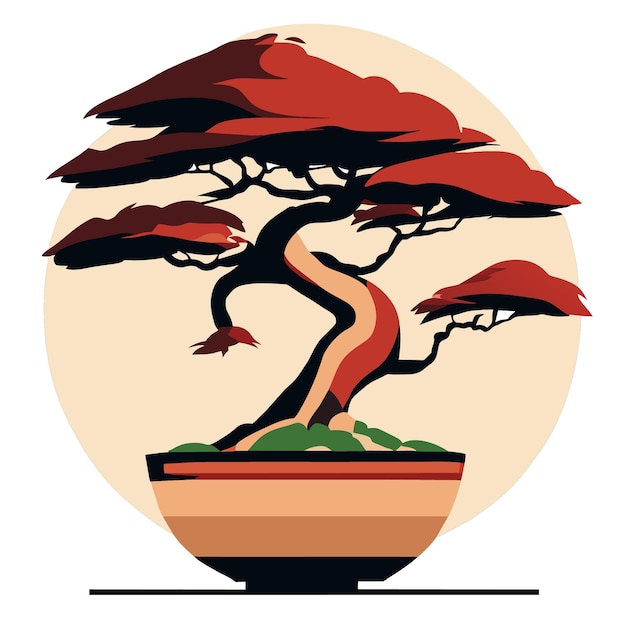 Cyfrowa Płaska Sztuka Na Białym Tle Grafika Wektorowa Drzewa Bonsai