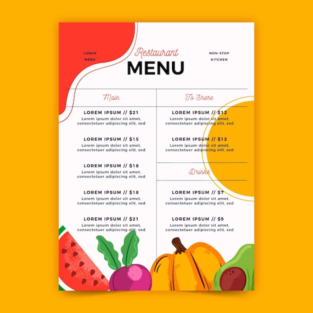 Cyfrowe menu dla restauracji w formacie pionowym