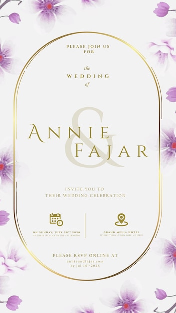 Cyfrowe zaproszenie ślubne z kwiatowymi ilustracjami wektorowymi