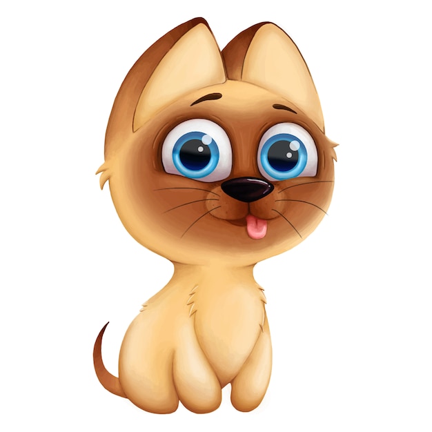 Cyfrowej ilustracja z uroczego kota śliczną Syjamską figlarką odizolowywającą