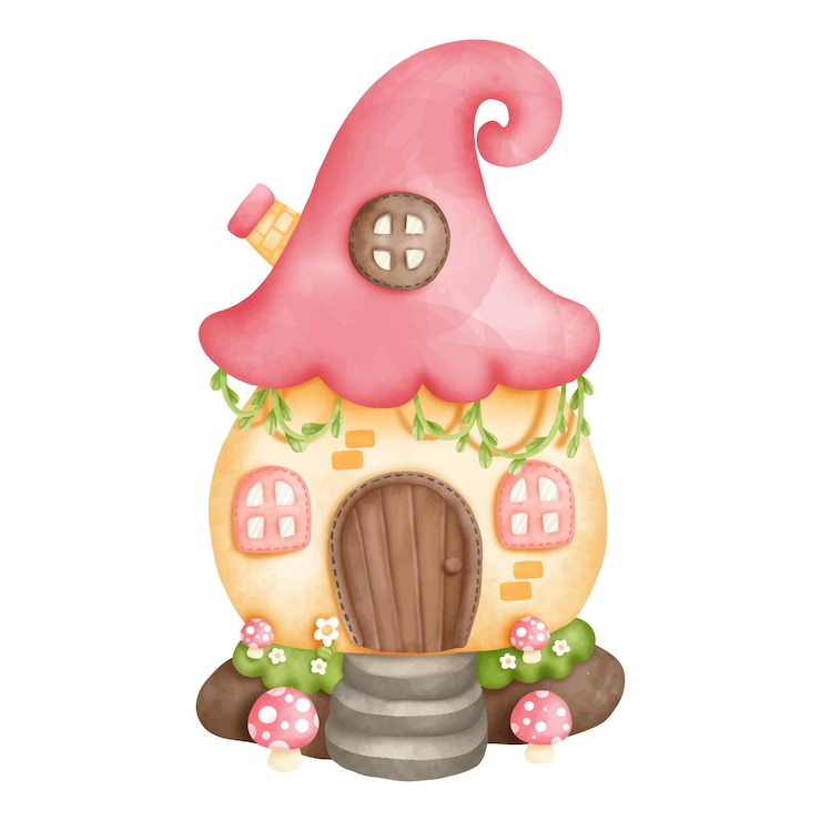 Wektor cyfrowy obraz akwarela gnome dom mały dom ilustracji wektorowych