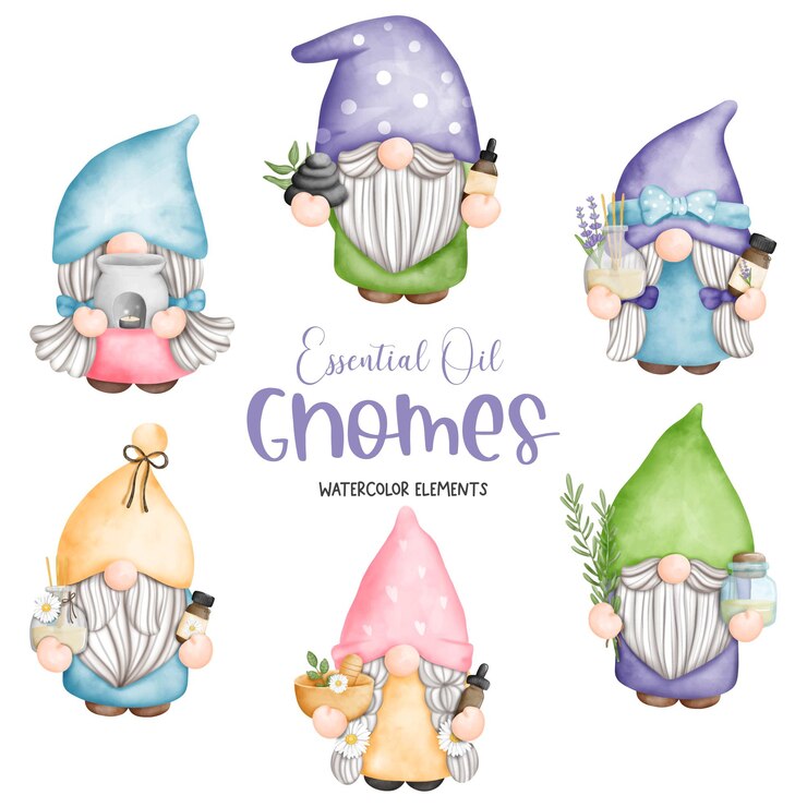 Wektor cyfrowy obraz akwarelowy olejek eteryczny gnomy elementy gnome spa