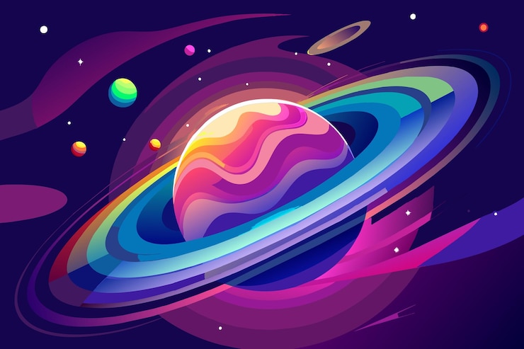 Wektor cyfrowy obraz planet w zachodzie słońca