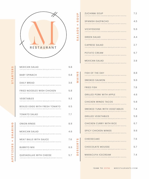 Plik wektorowy cyfrowy wygląd menu restauracji