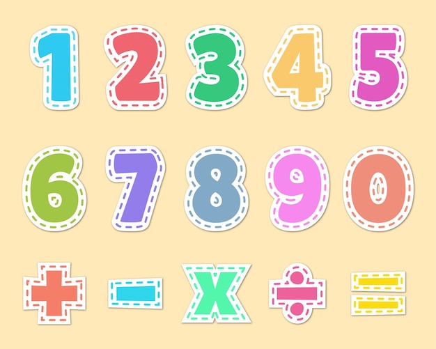 Cyfry od 0 do 9 z symbolami matematycznymi