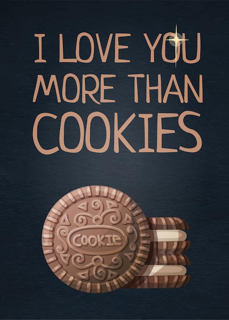 Cytat żywności Kocham cię bardziej niż Cookie Ilustracja wektora kreskówki z inspirującym tekstem frazy