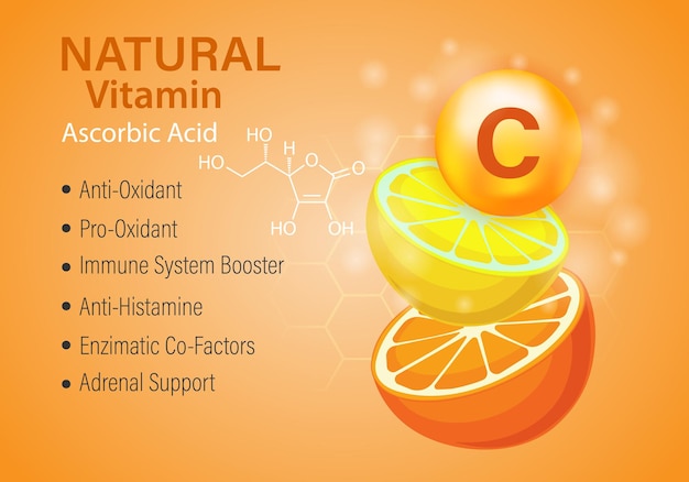 Plik wektorowy cytrusy na pół pomarańcza i cytryna koncepcja naturalnej witaminy c korzyści z witamyny c