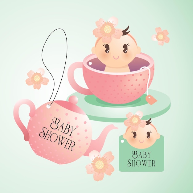 Plik wektorowy czajnik z napisem baby shower z napisem baby shower.