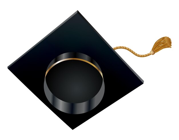 Plik wektorowy czapka absolwentka czarna czapka edukacyjna ze złotym kęsem element do ceremonii dyplomowej i projektowania programów edukacyjnych szkoła średnia lub czapka uniwersytecka izolowana na białym tle
