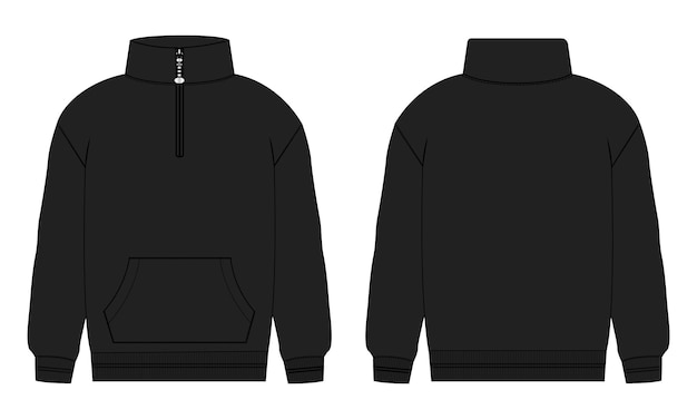 Plik wektorowy czarna bluza z czarnym zamkiem z przodu iz tyłu kurtki.