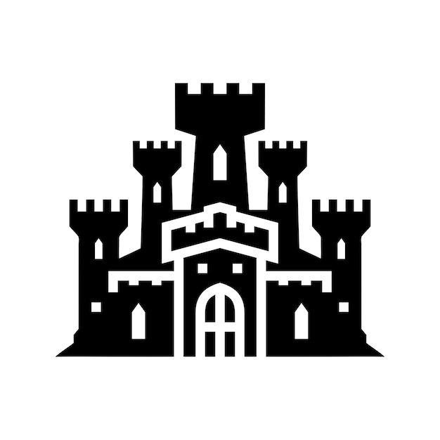 Plik wektorowy czarna ikona zamku wieża królestwa fantazja architektura gotycka budynek średniowieczna twierdza pałac