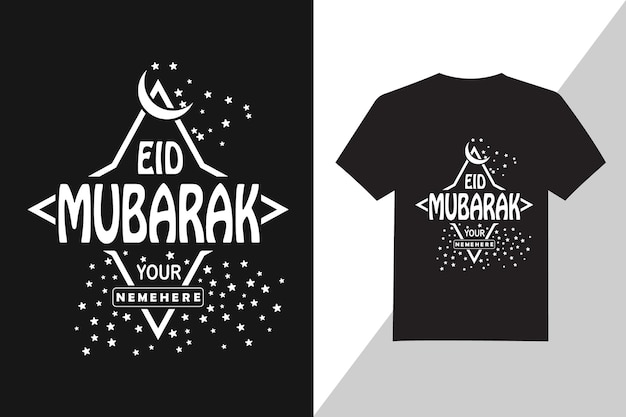Plik wektorowy czarna koszulka z napisem eid mubarak your nememe.