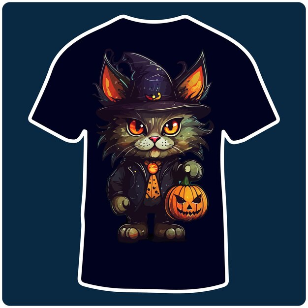 Plik wektorowy czarna śliczna czarownica kot halloween upiorny clipart ilustracja projekt koszulki