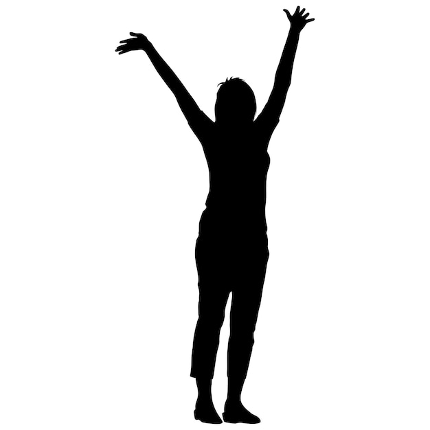Plik wektorowy czarna sylwetka kobiety z podniesionymi rękami ilustracji wektorowych