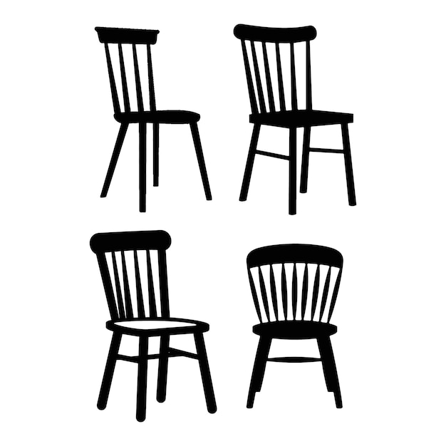 Czarna Sylwetka Krzesła Silwetka Fotelu, Stołu, ławki, Siedzenia Z Białym Wektorem Tła