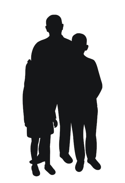 Plik wektorowy czarna sylwetka ojca z synem i córką pozującymi jako odizolowany wektor