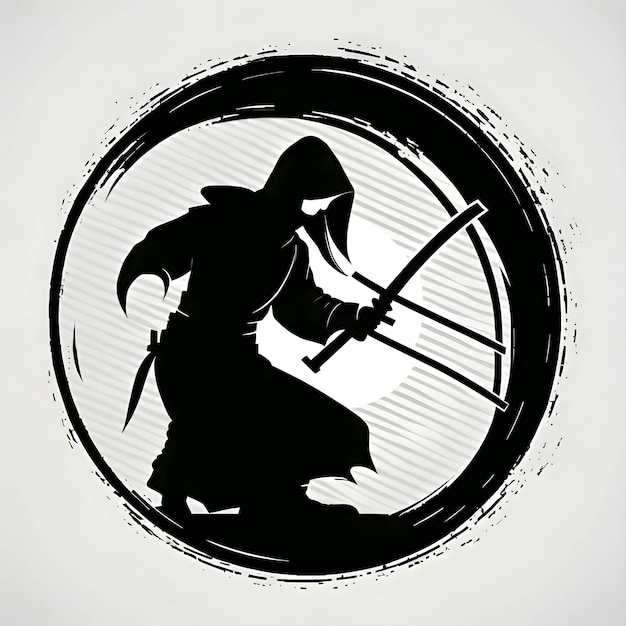 Czarna Sylwetka Samurajów W Kole Na Białym Tle