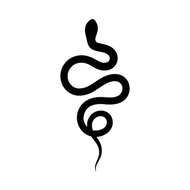 Czarna Sylwetka Węża W Prostym, Minimalistycznym Stylu. Ilustracja Wektorowa Na Białym Tle Na Białym Tle. Ikona Węża.