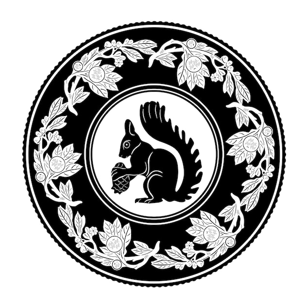 czarna wiewiórka wektorowa z kwiecistą ramką logo model 4 ręcznie robiona sylwetka