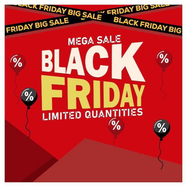 Czarna wstążka do sprzedaży Black Friday Reklama sprzedaży z dekoracją balonem Koncepcja sprzedaży Black Friday Ilustracja wektorowa płaska