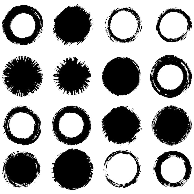 Plik wektorowy czarne grunge okrągłe kształty pędzel uderzenia ramki elementy ramki do projektowania wektor izolowany na białym