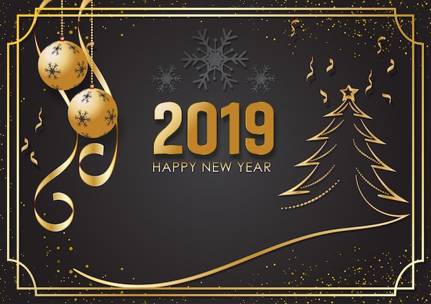 Plik wektorowy czarne i złote tło dla szczęśliwego nowego roku 2019