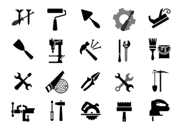 Plik wektorowy czarne ikony narzędzi elektrycznych i ręcznych