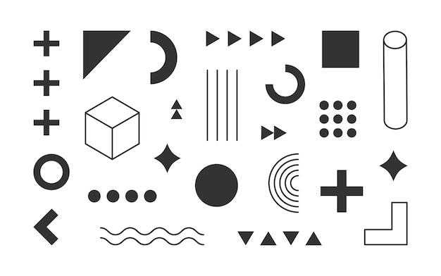 Czarne Memphis tło zestaw geometrycznych kształtów Memphis Bauhaus
