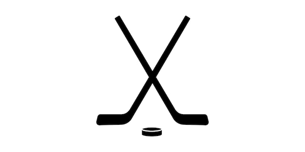Plik wektorowy czarne skrzyżowane kije hokejowe i krążek. ikona wektora gry w hokeja. sylwetka sprzętu do gier.