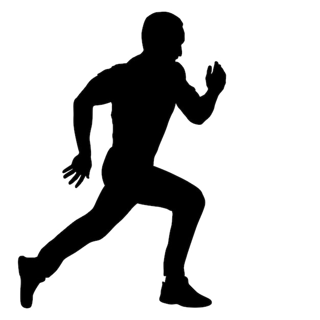 Czarne sylwetki biegacze sprint mężczyźni na białym tle