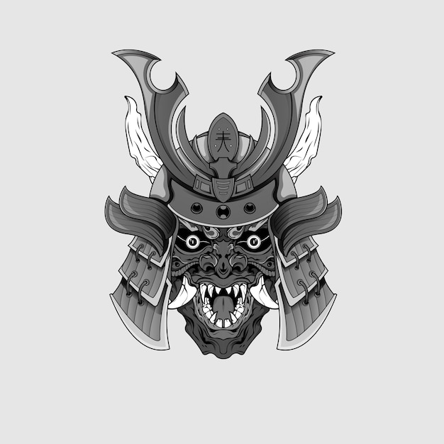 Czarne Tatuaże Samurai Maska Oni Devil Japońska Tradycyjna Koncepcja Hełmu Wojownika Dla Symboli Emblematów