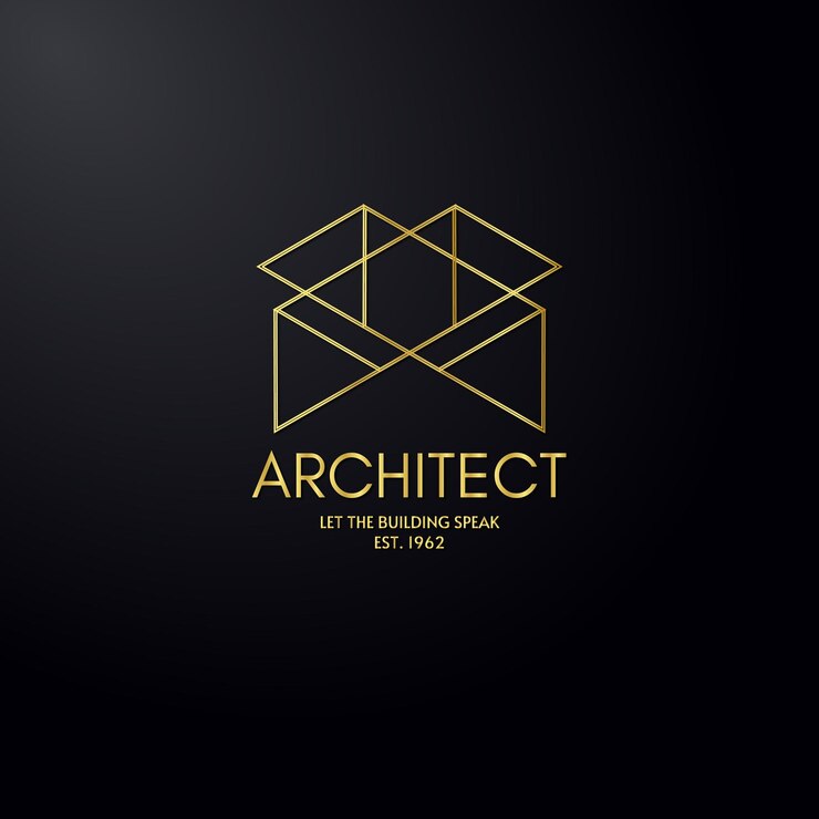 Wektor czarne tło z żółtym i czarnym logo z napisem "architekt"
