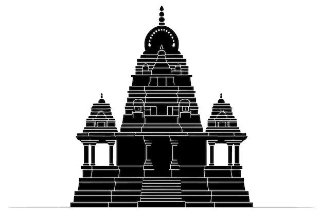 Czarno-biała ilustracja hinduskiej świątyni.