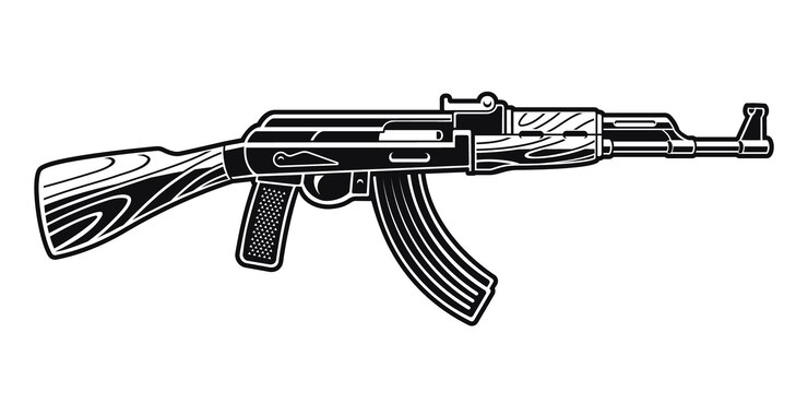 Wektor czarno-biała ilustracja karabinu ak 47.