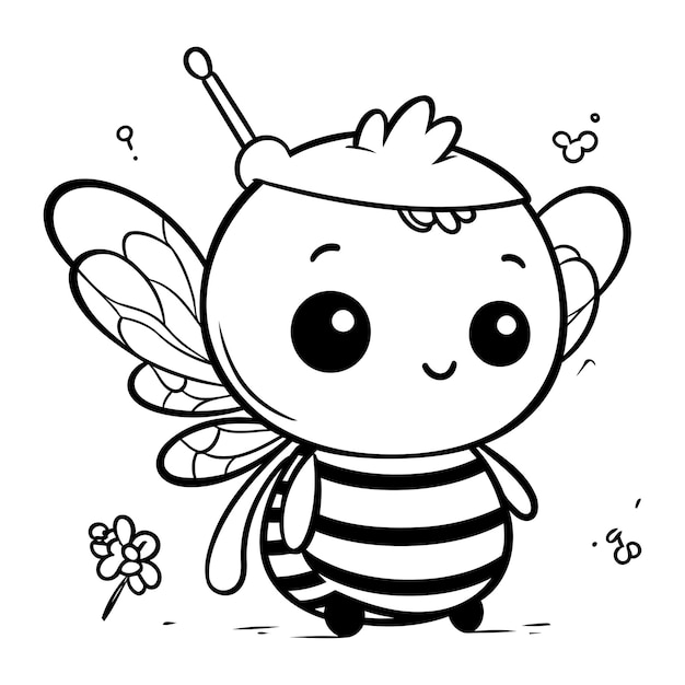 Plik wektorowy czarno-biała ilustracja kreskówka przedstawiająca postać słodkiej pszczoły dla kolorowanka