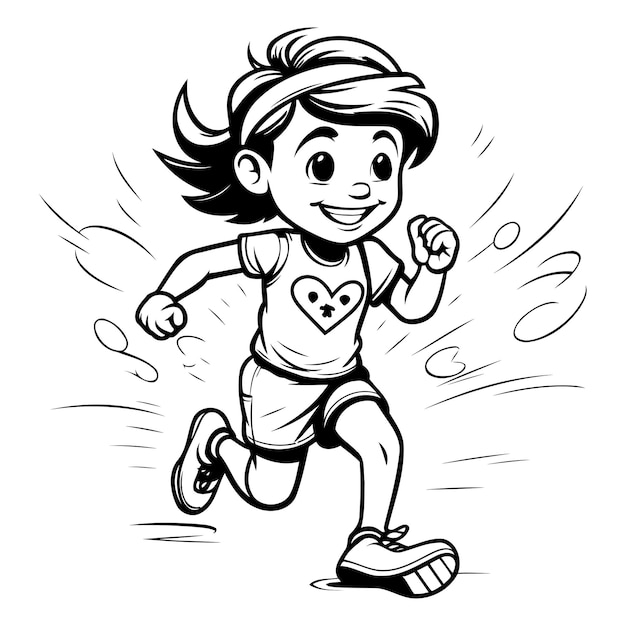 Plik wektorowy czarno-biała ilustracja kreskówkowa dziecka biegnącego po książkę do malowania