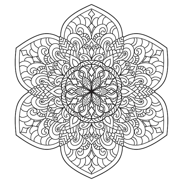 Czarno-biała Ilustracja Mandala Ręcznie Rysowane Zarys Mandala