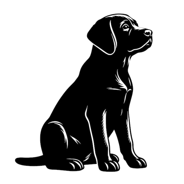 Czarno-biała ilustracja siedzącego szczeniaka Labradora