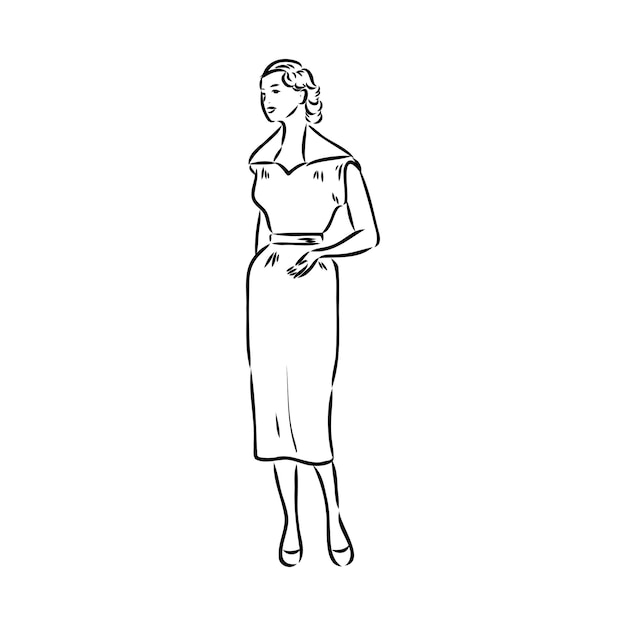 Czarno-biała modelka retro w stylu szkic ręcznie rysowane ilustracji wektorowych