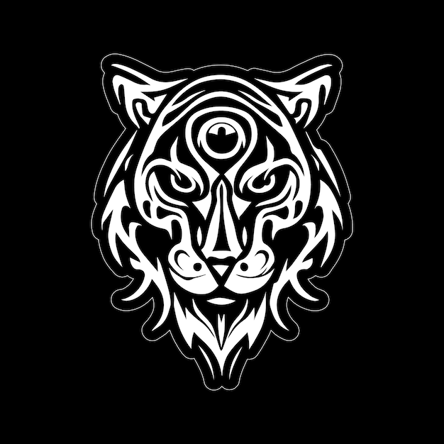Czarno-biała Naklejka Z Rysunkiem Twarzy Tygrysa Do Drukowania Na żądanie