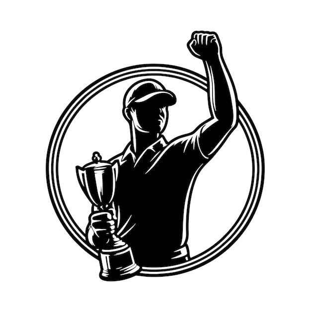 Plik wektorowy czarno-biała sylwetka wieńca laurowego z ilustracją symbolu mistrza golfa