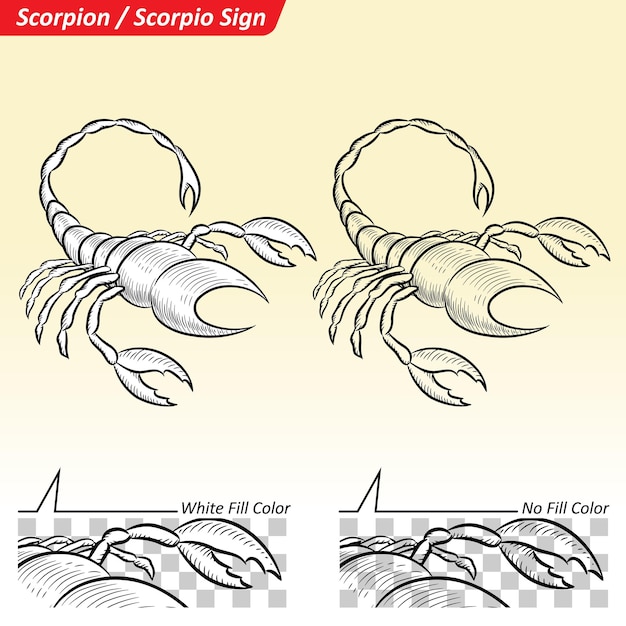 Czarno-białe Cyfrowe Szkice Znaku Zodiaku Skorpiona